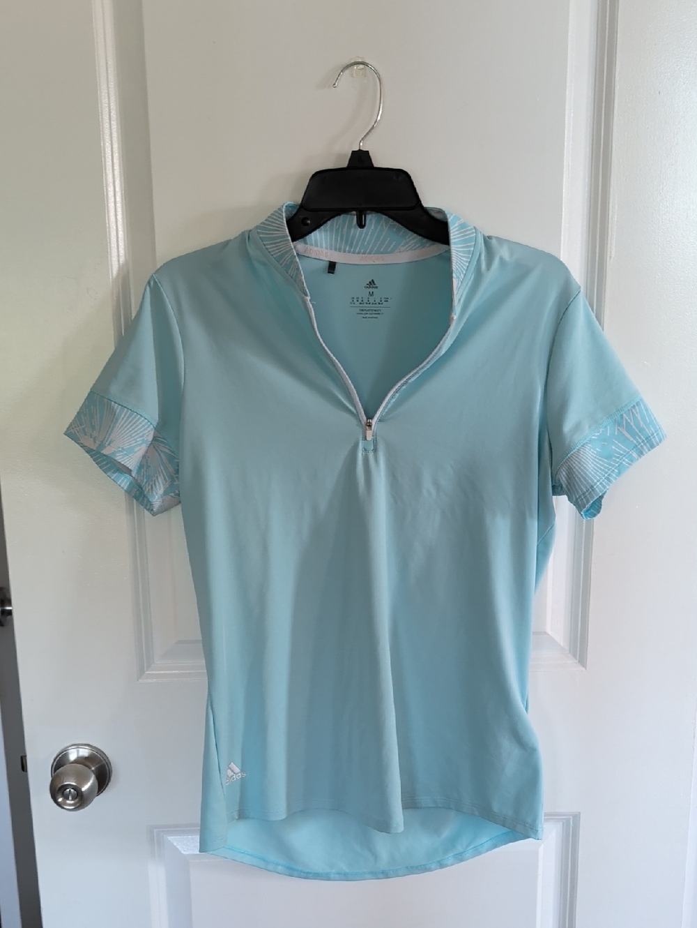 adidas Women's Light Aqua Short-Sleeve Zip Polo